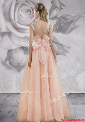 Discount Baby Pink Long Prom Dress with Applique Decorated Bodice