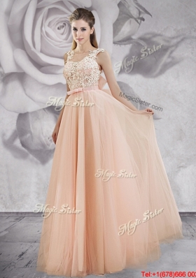 Discount Baby Pink Long Prom Dress with Applique Decorated Bodice