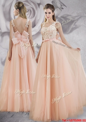 Discount Baby Pink Long Prom Dress with Applique Decorated Bodice