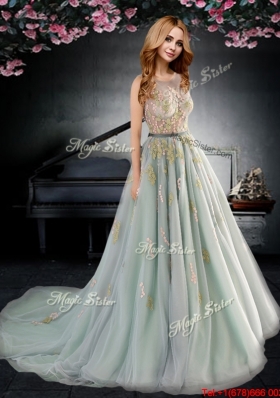 Elegant See Through Scoop Prom Dress with Applique and Bowknot