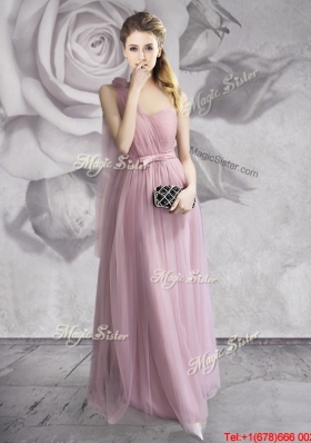 Luxurious Handmade Flowers Lavender Long Prom Dress with One Shoulder