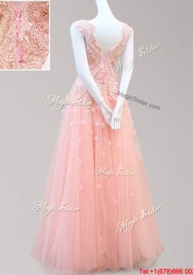 Popular Tulle Bowknot and Applique Prom Dress in Watermelon Red