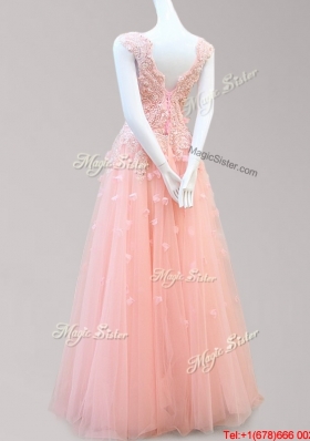 Popular Tulle Bowknot and Applique Prom Dress in Watermelon Red