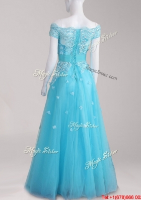 Pretty Cap Sleeves Off the Shoulder Prom Dress with Zipper Up