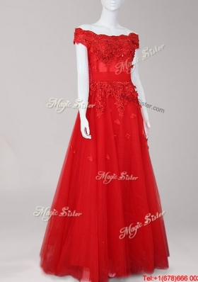 Pretty Cap Sleeves Off the Shoulder Prom Dress with Zipper Up