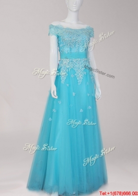 Pretty Cap Sleeves Off the Shoulder Prom Dress with Zipper Up