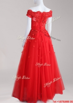 Pretty Cap Sleeves Off the Shoulder Prom Dress with Zipper Up