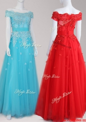 Pretty Cap Sleeves Off the Shoulder Prom Dress with Zipper Up