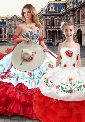 Best Ruffled Layers and Embroideried Princesita Quinceanera Dresses in White and Red