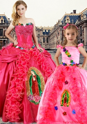 Popular Ruffled and Applique Princesita Quinceanera Dresses in Coral Red