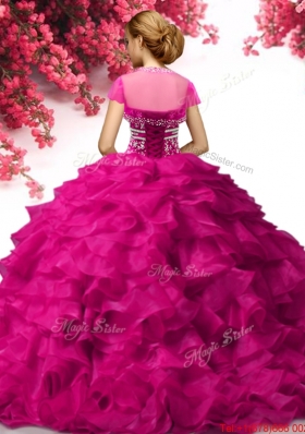 Inexpensive Royal Blue Organza Quinceanera Dress with Beading and Ruffles