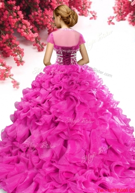 Lovely Beaded and Ruffled Red Quinceanera Dress in Organza