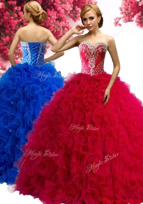 Modest Beaded and Ruffled Red Sweet 16 Dress in Tulle