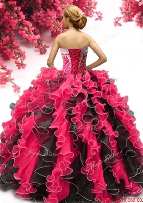 Romantic Royal Blue and Black Quinceanera Dress with Ruffles and Beading