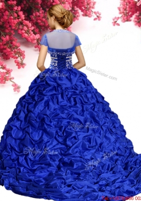 Wonderful Beaded and Pick Ups Quinceanera Dress with Brush Train