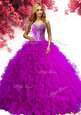 Hot Sale Tulle Big Puffy Quinceanera Dress with Beading and Ruffles