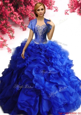 Modern Royal Blue Organza Quinceanera Dress with Ruffles and Beading