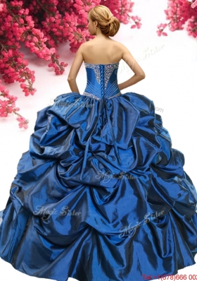 Perfect Royal Blue Sweet 16 Dress with Pick Ups and Embroidery