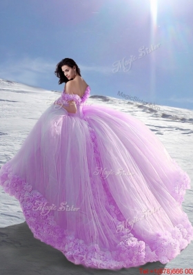 Popular Off the Shoulder Hand Made Flowers Sweet 16 Dresses in Lilac