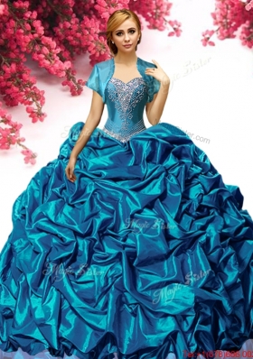 Discount Big Puffy Taffeta Quinceanera Dress with Pick Ups and Appliques