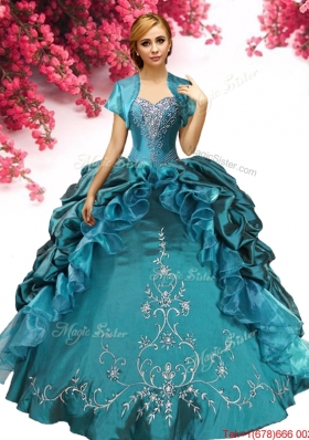 Discount Embroideried and Pick Ups Taffeta Quinceanera Dress in Teal