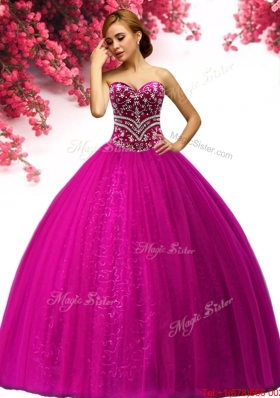 Hot Sale Beaded Fuchsia Sweet 16 Gown in Tulle