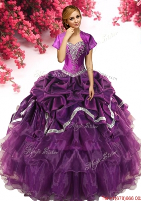 Unique Dark Purple Quinceanera Dress with Ruffled Layers and Beading