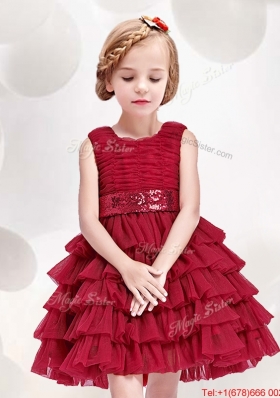 Cheap Ruffled Layers and Bowknot Short Flower Girl Dress in Red