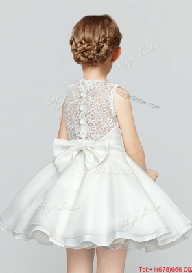 Classical Scoop A Line Laced and Bowknot White Flower Girl Dress for 2017