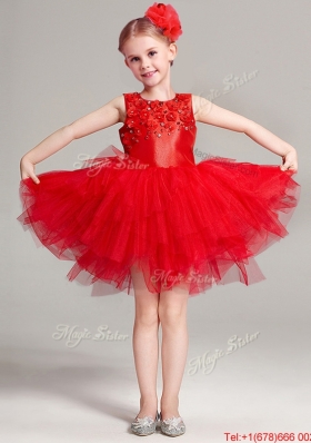 Exclusive Applique and Ruffled Scoop Flower Girl Dress in Red