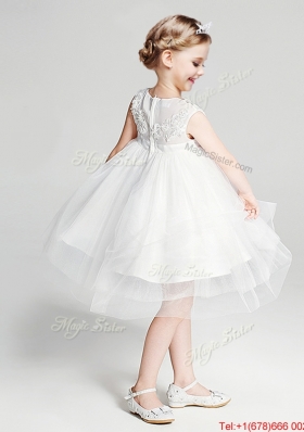 Exquisite Knee Length Flower Girl Dress with Appliques and Bowknot