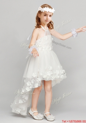 Informal Applique and Bowknot Halter Top Flower Girl Dress in High Low