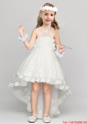 Informal Applique and Bowknot Halter Top Flower Girl Dress in High Low