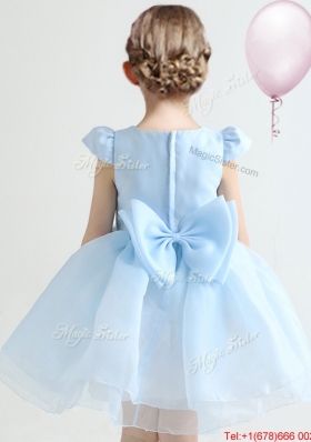 Modern Applique and Bowknot Cap Sleeves White Flower Girl Dress in Organza