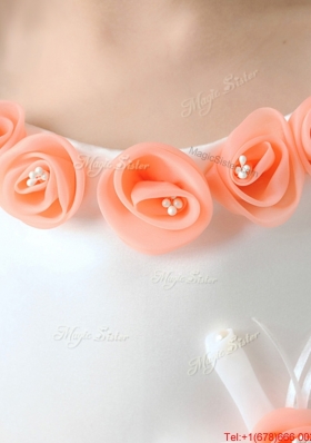 Popular White and Peach Flower Girl Dress with Ruffled Layers