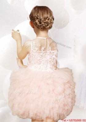 Best Selling See Through Tulle Flower Girl Dress with Appliques and Ruffles