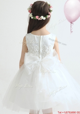 Classical Appliques and Bowknot Flower Girl Dress in Knee Length