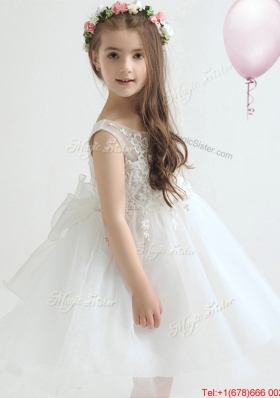 Classical Appliques and Bowknot Flower Girl Dress in Knee Length