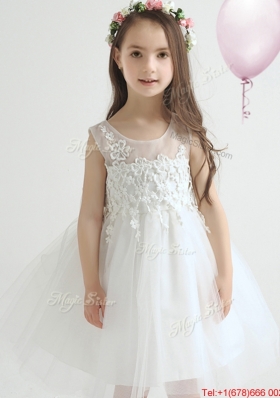 Classical Appliques and Bowknot Flower Girl Dress in Knee Length