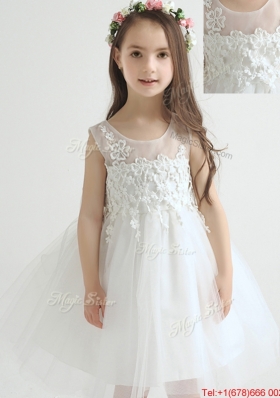Classical Appliques and Bowknot Flower Girl Dress in Knee Length
