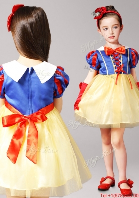 Elegant Short Sleeves Yellow and Blue Flower Girl Dress in Mini Length