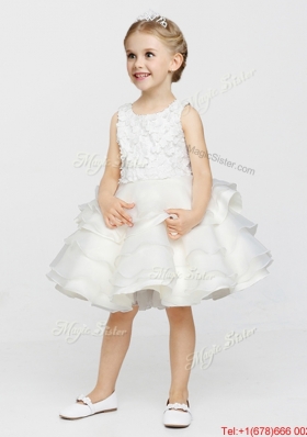 Gorgeous Applique and Ruffled Layers Flower Girl Dress with Button Up