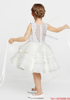 Gorgeous Applique and Ruffled Layers Flower Girl Dress with Button Up