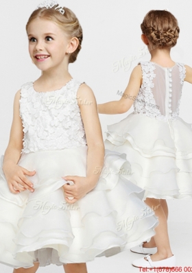 Gorgeous Applique and Ruffled Layers Flower Girl Dress with Button Up