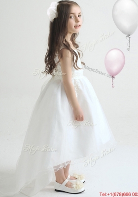 Lovely Organza Scoop High Low Flower Girl Dress with Appliques