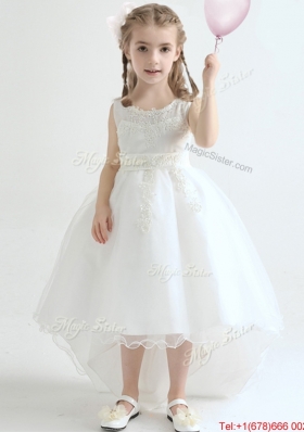 Lovely Organza Scoop High Low Flower Girl Dress with Appliques