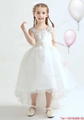 Lovely Organza Scoop High Low Flower Girl Dress with Appliques