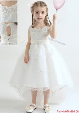 Lovely Organza Scoop High Low Flower Girl Dress with Appliques