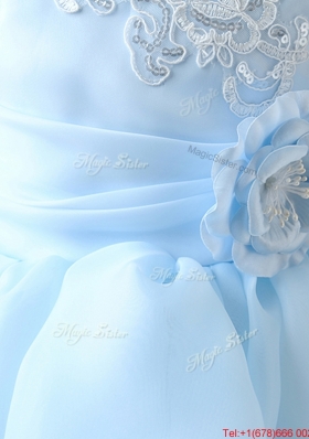 Luxurious Light Blue Flower Girl Dress with Bowknot and Appliques