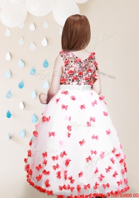 Popular High Low Applique and Laced White and Red Flower Girl Dress